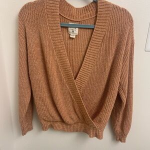 Billabong Women's Cozy V-Neck Cross Body Wrap Sweater in Tan, Medium